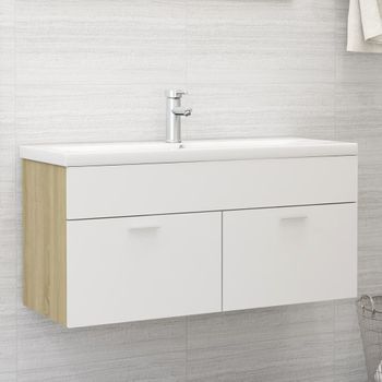 Armario De Almacenamiento | Armario Para Lavabo Contrachapada Blanco Roble 100x38,5x46 Cm Cfw741474