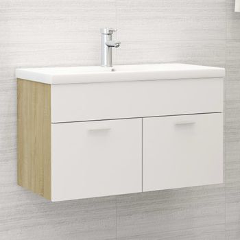 Armario De Almacenamiento | Armario Para Lavabo Contrachapada Blanco Roble 80x38,5x46 Cm Cfw741476