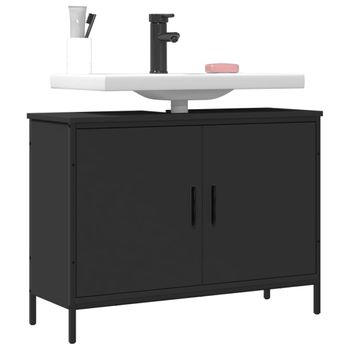 Armario Para Lavabo De Baño | Mueble Baño Madera Ingeniería Negro 80x30x60 Cm Cfw741491