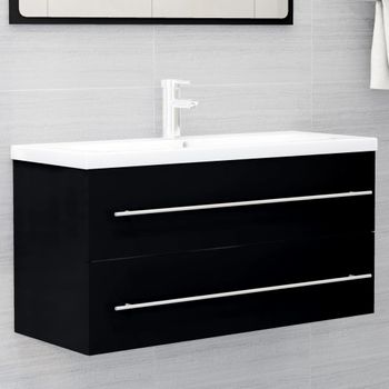 Armario De Almacenamiento | Armario Para Lavabo Madera Contrachapada Negro 100x38,5x48 Cm Cfw741508