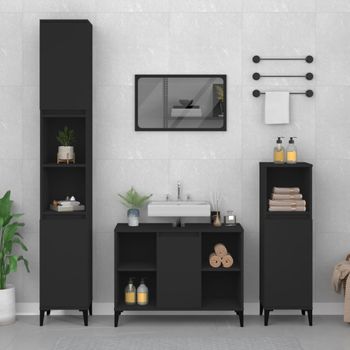 Armario De Almacenamiento | Armario Para Lavabo Madera Contrachapada Negro 80x33x60 Cm Cfw741515