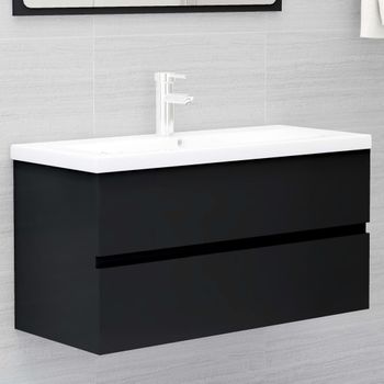 Armario De Almacenamiento | Armario Para Lavabo Madera Contrachapada Negro 90x38,5x45 Cm Cfw741517