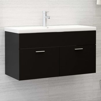 Armario De Almacenamiento | Armario Para Lavabo Madera Contrachapada Negro 90x38,5x46 Cm Cfw741518