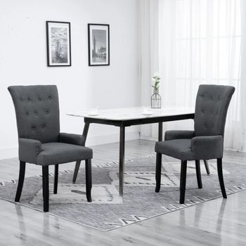 Silla De Comedor | Silla De Cocina | Mueble De Comedor Con Reposabrazos De Tela Gris Oscuro Cfw789740