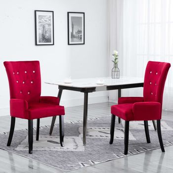 Silla De Comedor | Silla De Cocina | Mueble De Comedor Con Reposabrazos De Terciopelo Rojo Cfw789741