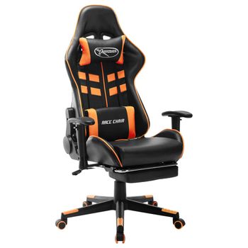 Silla De Gaming | Silla De Oficina | Silla Gamer Ergonomica Con Reposapiés Cuero Sintético Negro Y Naranja Cfw789813