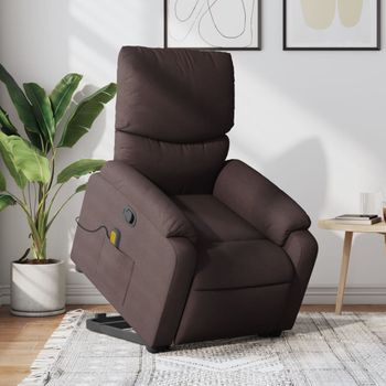 Silla De Masaje | Sillón De Relax | Silla De Relax Reclinable De Pie De Tela Marrón Oscuro Cfw789864