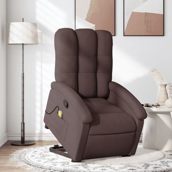 Silla De Masaje | Sillón De Relax | Silla De Relax Reclinable De Pie De Tela Marrón Oscuro Cfw789868