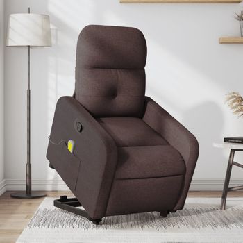 Silla De Masaje | Sillón De Relax | Silla De Relax Reclinable De Pie De Tela Marrón Oscuro Cfw789869