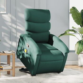 Silla De Masaje | Sillón De Relax | Silla De Relax Reclinable De Pie De Tela Verde Oscura Cfw789872