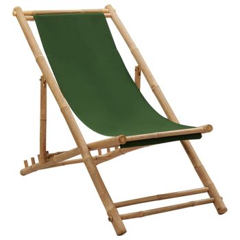 Sillón De Salón | Silla De Playa De Bambú Y Lona Verde Cfw790087