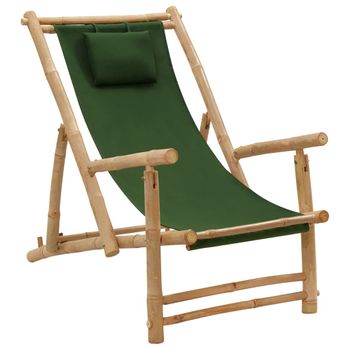 Sillón De Playa| Silla De Playa De Bambú Y Lona Verde Cfw790088