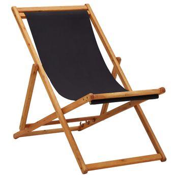 Sillón De Salón | Silla De Playa Plegable Madera De Eucalipto Y Tela Negra Cfw790104