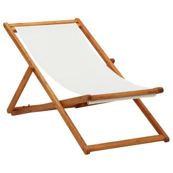 Sillón De Salón | Silla De Playa Plegable Madera Maciza De Eucalipto Y Tela Crema Cfw790107