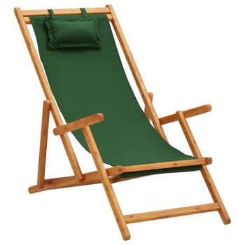 Sillón De Salón | Silla De Playa Plegable Madera Maciza De Eucalipto Y Tela Verde Cfw790109