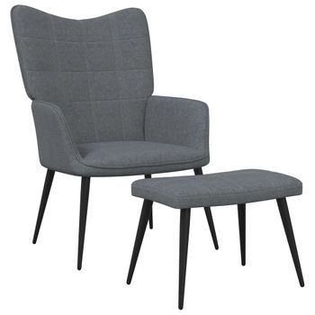 Sillón De Salón | Silla De Relajación Con Reposapiés De Tela Gris Oscuro Cfw790119