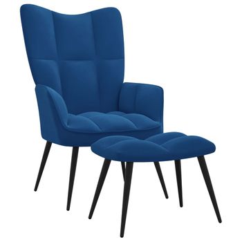 Sillón De Relax | Silla De Relax | Silla De Relajación Con Reposapiés Terciopelo Azul Cfw790131