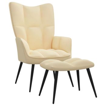 Sillón De Relax | Silla De Relax | Silla De Relajación Con Reposapiés Terciopelo Blanco Crema Cfw790132