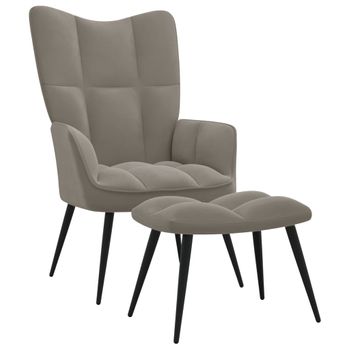 Sillón De Relax | Silla De Relax | Silla De Relajación Con Reposapiés Terciopelo Gris Claro Cfw790134