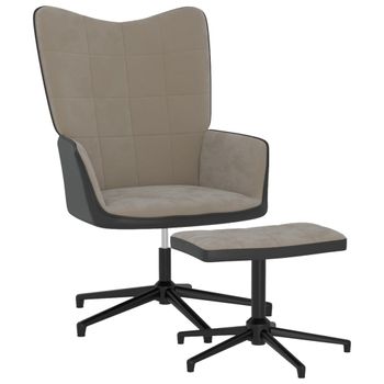 Sillón De Relax | Silla De Relax | Silla De Relajación Con Reposapiés Terciopelo Y Pvc Gris Claro Cfw790144