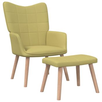 Sillón De Salón | Silla De Relajación Con Taburete De Tela Verde Cfw790149