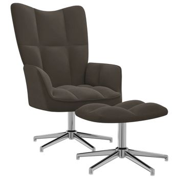 Sillón De Salón | Silla De Relajación Con Taburete Terciopelo Gris Oscuro Cfw790151