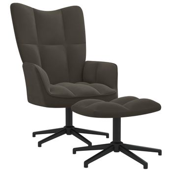 Sillón De Salón | Silla De Relajación Con Taburete Terciopelo Gris Oscuro Cfw790152