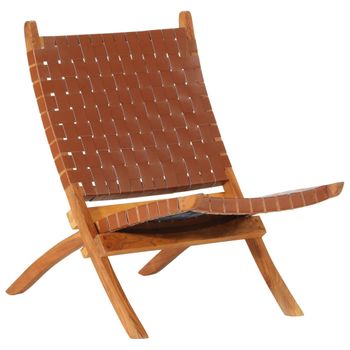 Silla De Relax | Silla De Relax | Silla De Relajación Plegable Cuero Auténtico Marrón Cfw790187