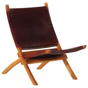 Silla De Relax | Silla De Relax | Silla De Relajación Plegable Cuero Auténtico Marrón Oscuro Cfw790188