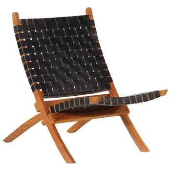 Silla De Relax | Silla De Relax | Silla De Relajación Plegable Cuero Auténtico Negro Cfw790189