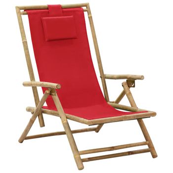 Silla De Relax | Silla De Relax | Silla De Relajación Reclinable De Bambú Y Tela Roja Cfw790192