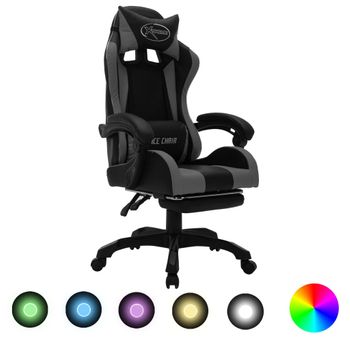 Silla Gaming | Silla De Oficina | Silla Gamer Ergonomica Con Luces Led Rgb Cuero Sintético Gris Y Negro Cfw790207