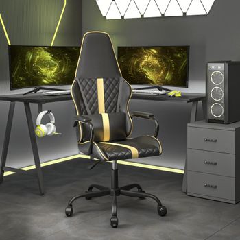 Silla Gaming | Silla De Oficina | Silla Gamer Ergonomica Con Masaje Cuero Sintético Dorado Y Negro Cfw790217