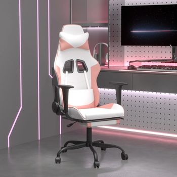 Silla Gaming | Silla De Oficina | Silla Gamer Ergonomica Con Reposapiés Cuero Sintético Blanco Y Rosa Cfw790236