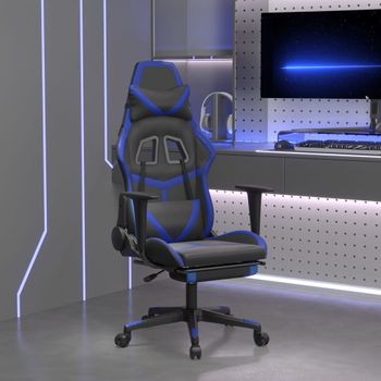 Silla Gaming | Silla De Oficina | Silla Gamer Ergonomica Con Reposapiés Cuero Sintético Negro Azul Cfw790243