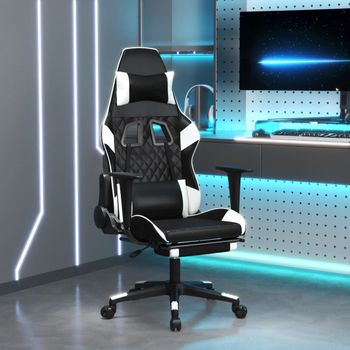 Silla Gaming | Silla De Oficina | Silla Gamer Ergonomica Con Reposapiés Cuero Sintético Negro Blanco Cfw790244