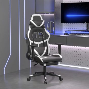 Silla Gaming | Silla De Oficina | Silla Gamer Ergonomica Con Reposapiés Cuero Sintético Negro Blanco Cfw790246