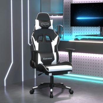 Silla Gaming | Silla De Oficina | Silla Gamer Ergonomica Con Reposapiés Cuero Sintético Negro Blanco Cfw790247