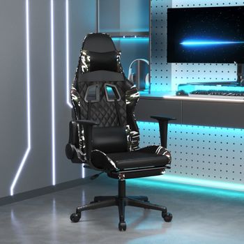 Silla Gaming | Silla De Oficina | Silla Gamer Ergonomica Con Reposapiés Cuero Sintético Negro Camuflaje Cfw790249