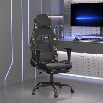 Silla Gaming | Silla De Oficina | Silla Gamer Ergonomica Con Reposapiés Cuero Sintético Negro Camuflaje Cfw790250