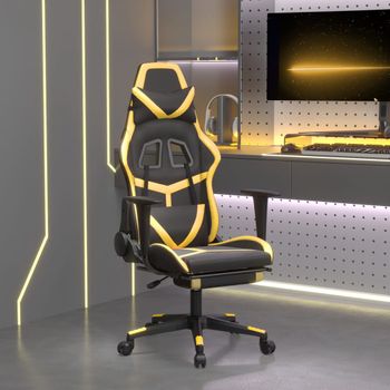 Silla Gaming | Silla De Oficina | Silla Gamer Ergonomica Con Reposapiés Cuero Sintético Negro Dorado Cfw790253