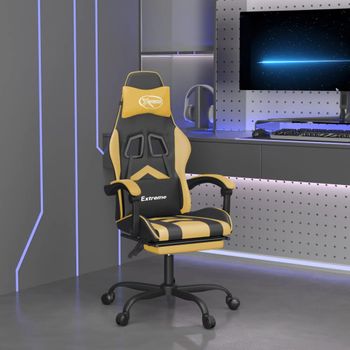 Silla Gaming | Silla De Oficina | Silla Gamer Ergonomica Con Reposapiés Cuero Sintético Negro Dorado Cfw790255