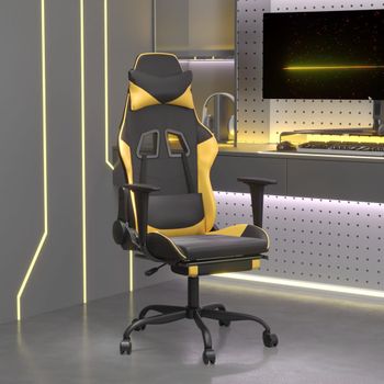 Silla Gaming | Silla De Oficina | Silla Gamer Ergonomica Con Reposapiés Cuero Sintético Negro Dorado Cfw790256