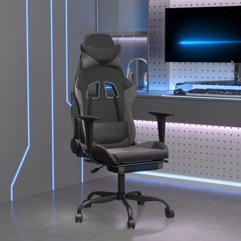 Silla Gaming | Silla De Oficina | Silla Gamer Ergonomica Con Reposapiés Cuero Sintético Negro Gris Cfw790262