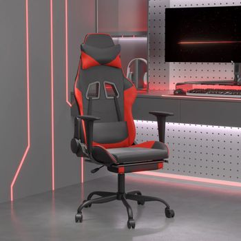 Silla Gaming | Silla De Oficina | Silla Gamer Ergonomica Con Reposapiés Cuero Sintético Negro Rojo Cfw790269