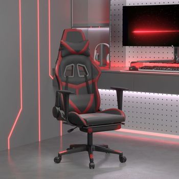 Silla Gaming | Silla De Oficina | Silla Gamer Ergonomica Con Reposapiés Cuero Sintético Negro Rojo Tinto Cfw790274