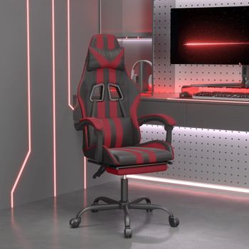 Silla Gaming | Silla De Oficina | Silla Gamer Ergonomica Con Reposapiés Cuero Sintético Negro Rojo Tinto Cfw790275