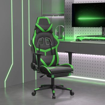 Silla Gaming | Silla De Oficina | Silla Gamer Ergonomica Con Reposapiés Cuero Sintético Negro Verde Cfw790276