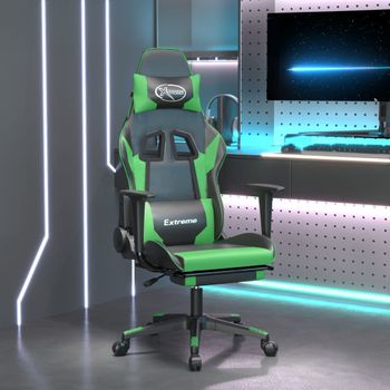 Silla Gaming | Silla De Oficina | Silla Gamer Ergonomica Con Reposapiés Cuero Sintético Negro Verde Cfw790277