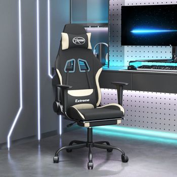 Silla Gaming | Silla De Oficina | Silla Gamer Ergonomica Con Reposapiés Tela Crema Y Negro Cfw790289